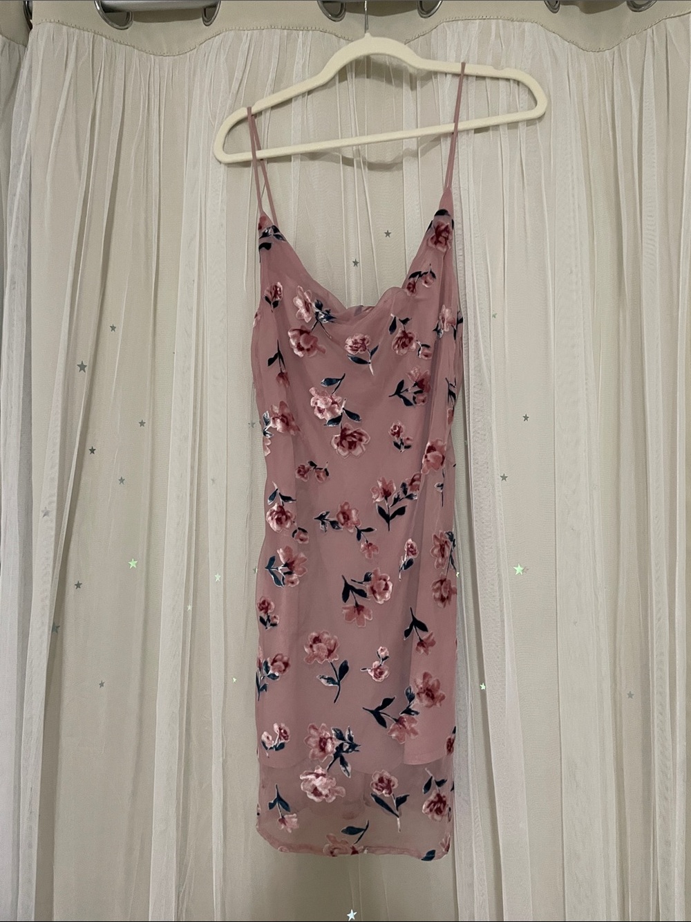 Women's Dusty Rose Floral Slip Dress with Spaghetti Straps